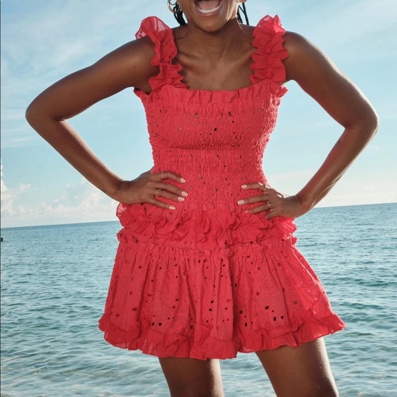 Waimari Dresses & Skirts - Ruffled Red Smocked Mini Dress
